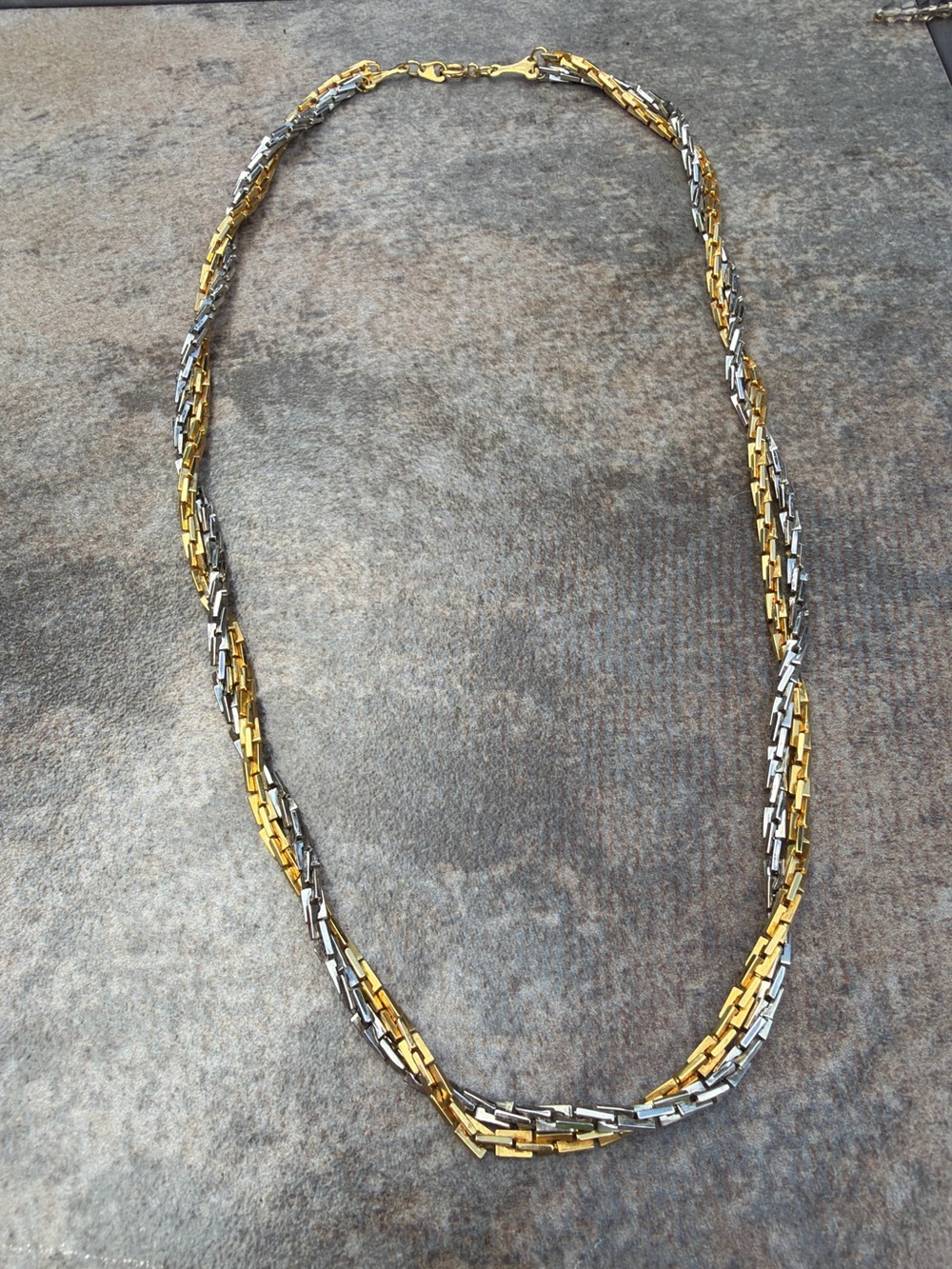 Tri-Tone Gold and Silver Twisted Chain Necklace